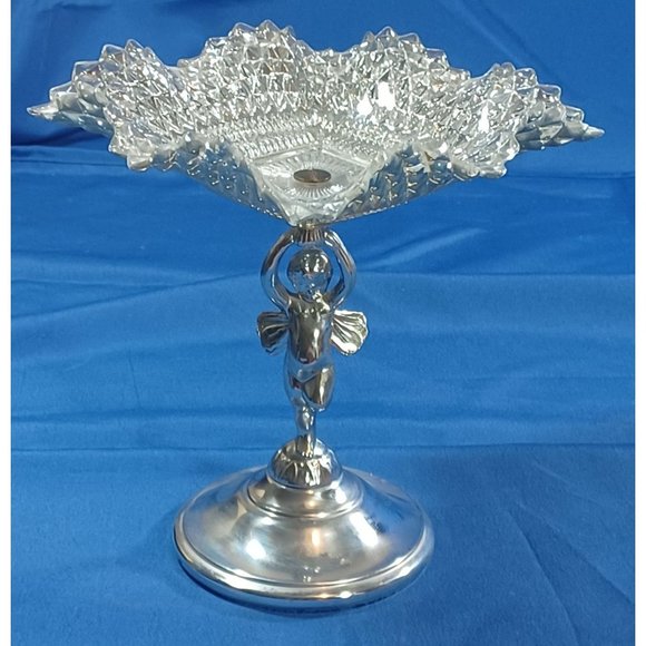 Vintage 1950s Silver Chrome Angel Cherub Bon Bon Candy Dish Footed Serving Tray - Picture 2 of 10